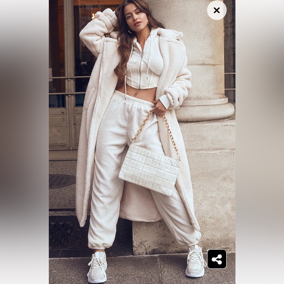 Cream Teddy Bear Borg Military Trims Coat - Picture 7 of 7